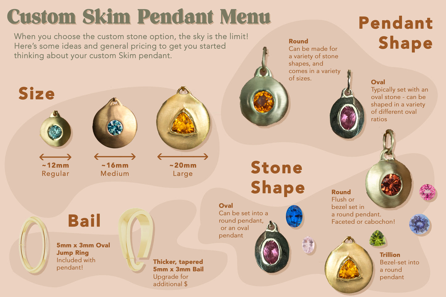 14K Skim Pendant - Choose Your Own Stone