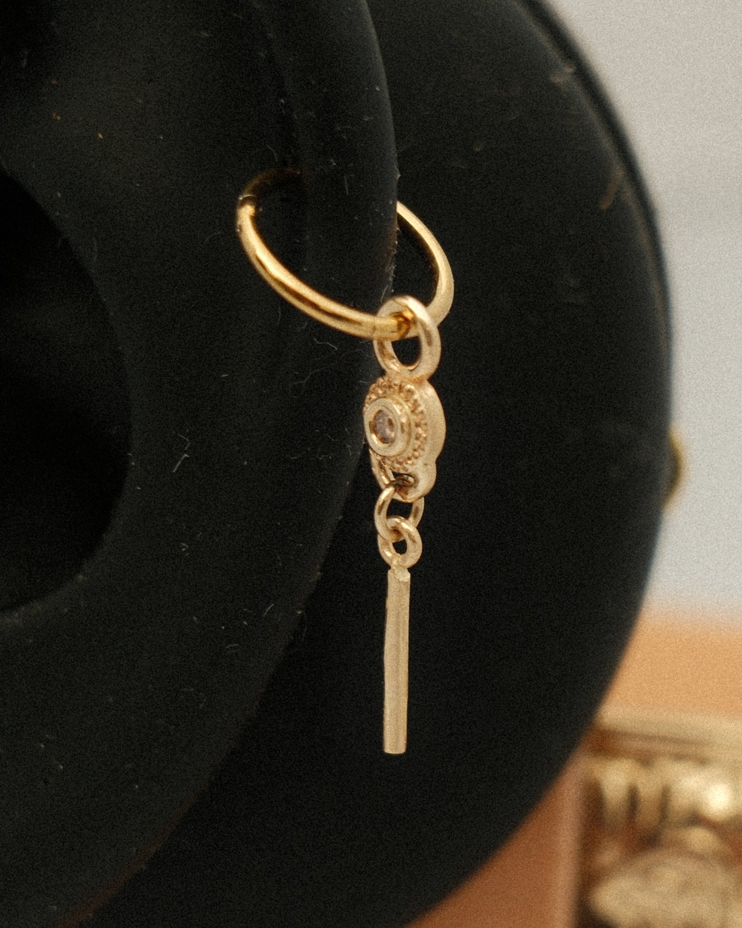 Earring Dangle: 14K Champagne Diamond Bar Dangle