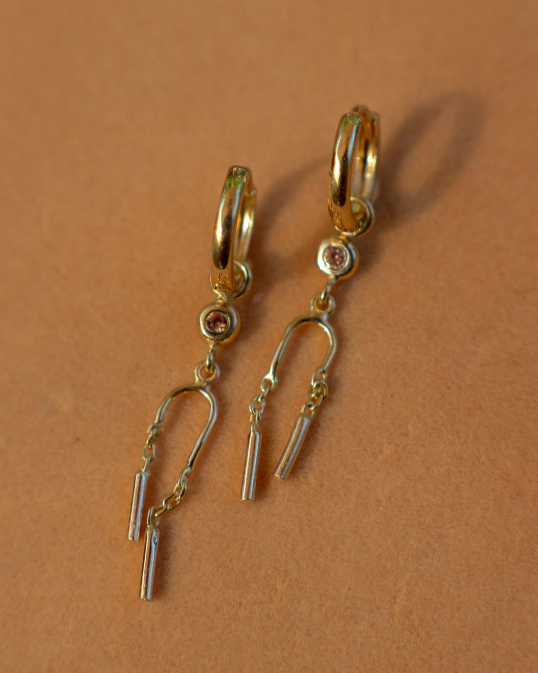 14K Peach Sapphire Dangles + Huggies