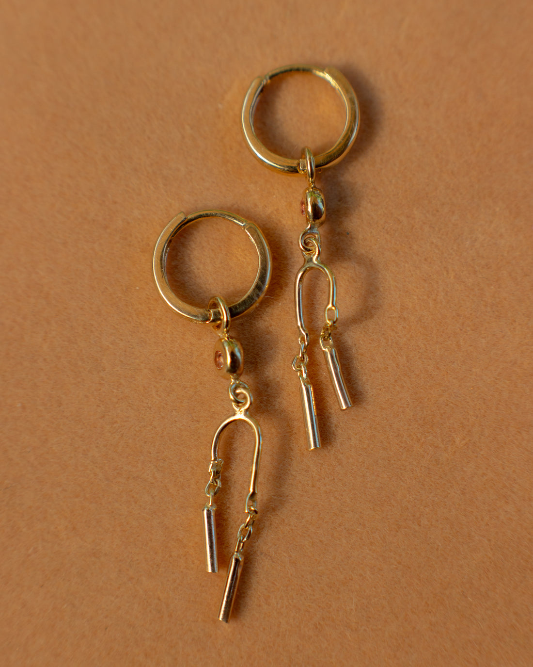 14K Peach Sapphire Dangles + Huggies