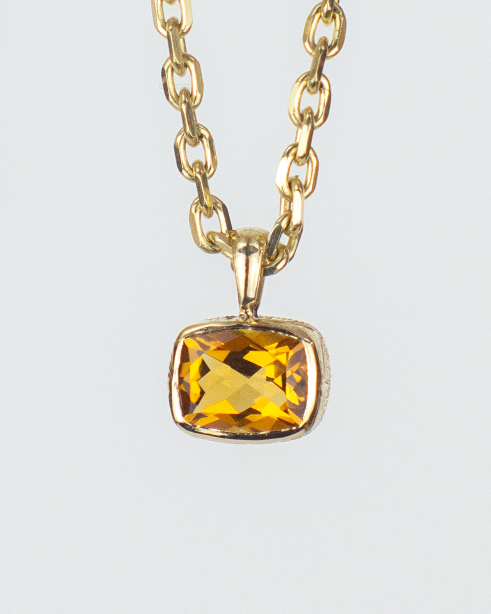 Engraved Antique Cushion Citrine Pendant