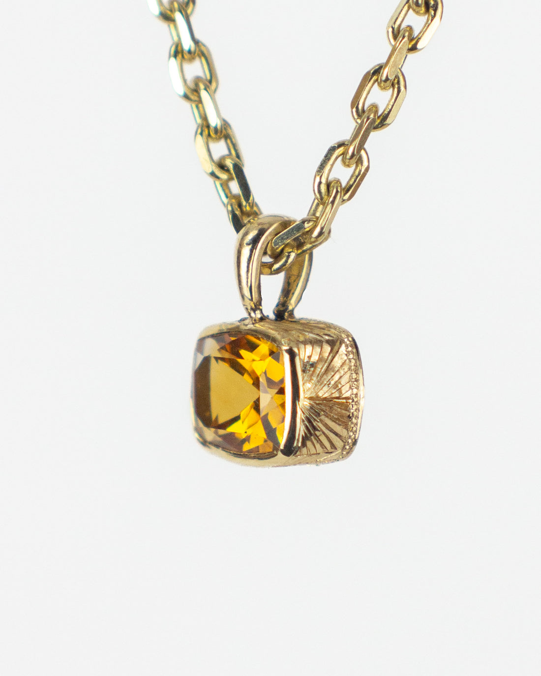 Engraved Antique Cushion Citrine Pendant