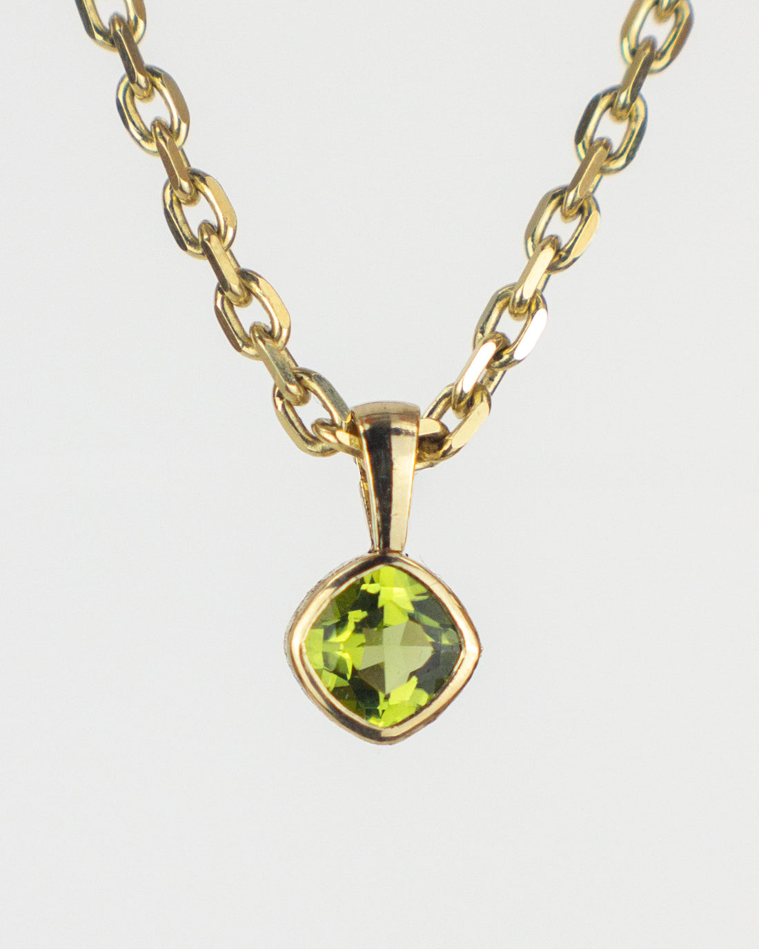 Engraved Cushion Peridot Pendant